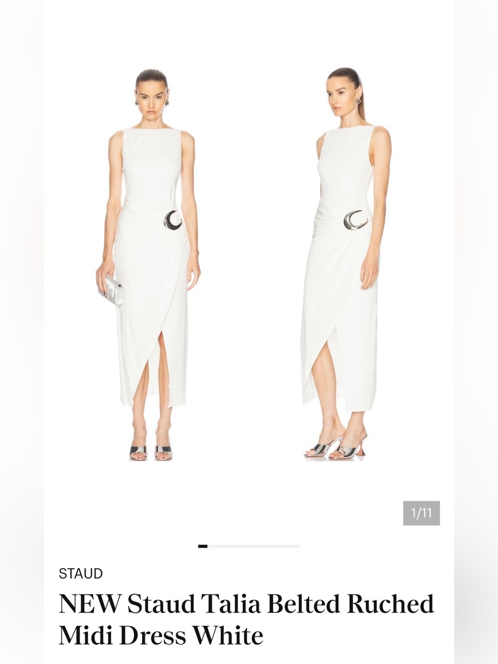 STAUD White Ruched Midi Dress with Crescent Belt

* Worn once*